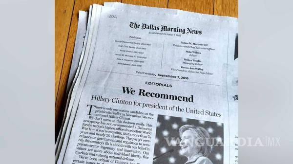 $!Diarios de estados republicanos anuncian su apoyo a Hillary Clinton y desatan la furia de sus lectores