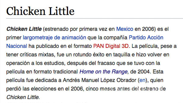 $!Ricardo Anaya es protagonista de 'Chicken Little'... según Wikipedia #Candidatum