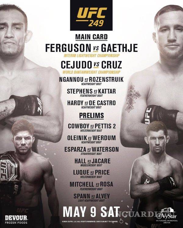 $!La UFC regresa el sábado y tendrán a la mano 1200 pruebas de Covid-19