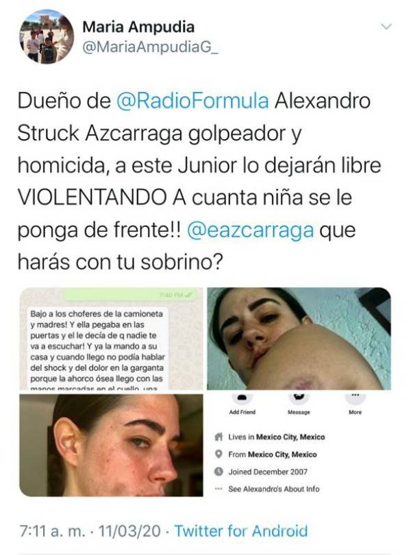 $!Acusan a nieto del dueño de Grupo Fórmula de golpear a una mujer
