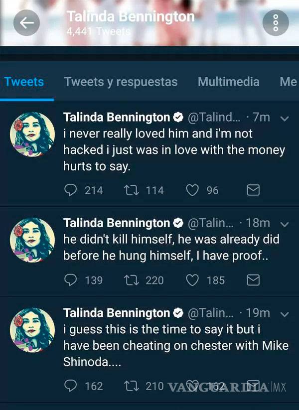 $!Hackean Twitter de la esposa de Chester Bennington y publican terribles mensajes