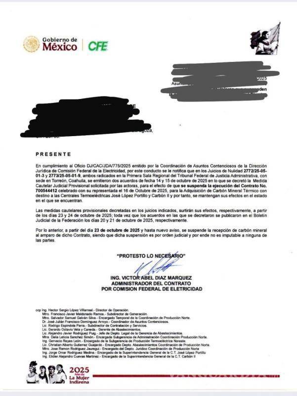 $!La CFE notificó la suspensión del contrato 700544412 hasta nuevo aviso.