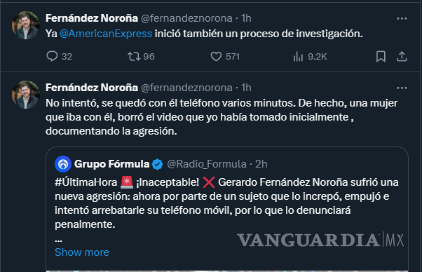 $!Senador Gerardo Fernández Noroña denuncia agresión y robo de celular en el Aeropuerto Internacional de la Ciudad de México