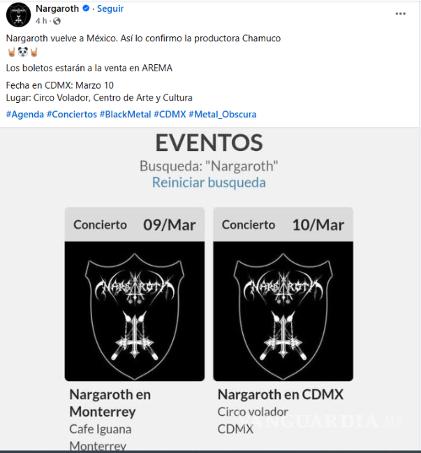 $!Nargaroth sorprende a México con dos fechas imprevistas de concierto