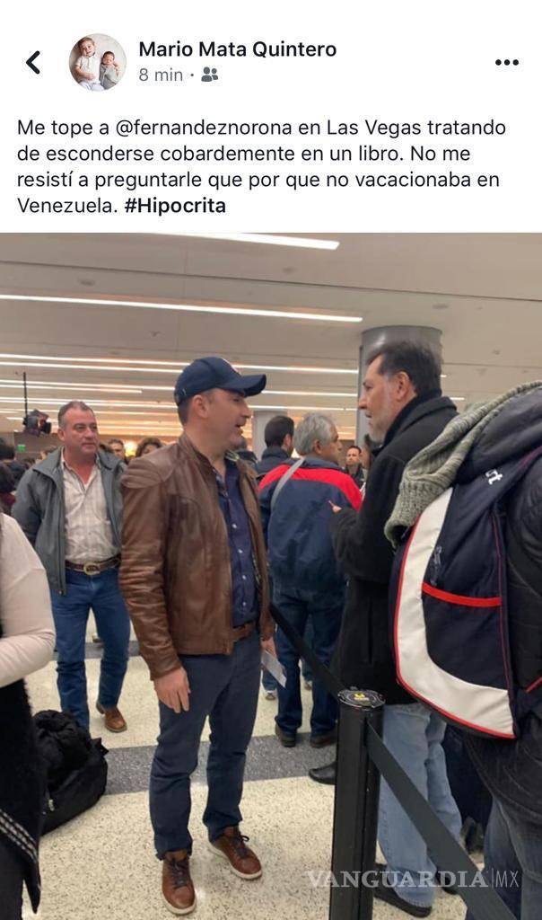 $!Mario Mata, empresario de Saltillo, increpa a Gerardo Fernández Noroña en Las Vegas: ¿Por qué no vacacionas en Venezuela?