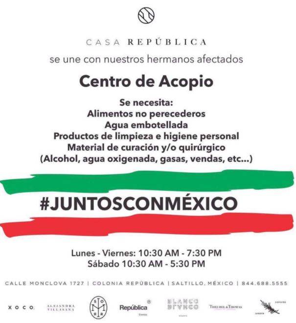 $!Organizan centros de acopio en Saltillo para víctimas del sismo