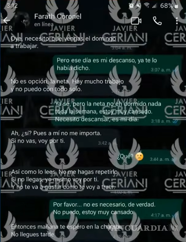 $!Exasistente de Farath Coronel lo acusa de abuso sexual, violencia y explotación laboral