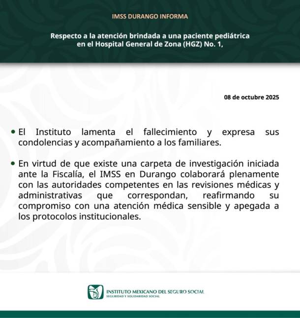$!Caso Daenerys: Fallece niña de 4 años en hospital IMSS en Durango; familia denuncia presunta negligencia médica