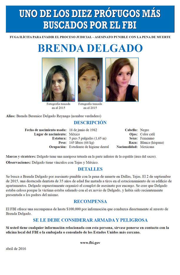 $!Brenda Delgado, mexicana en los 10 fugitivos más buscados por el FBI