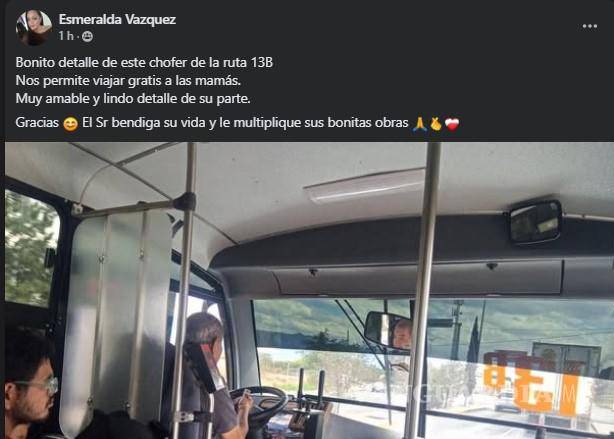 $!El 10 de mayo, las unidades de la ruta 13B ofrecieron pasaje gratuito a las madres como muestra de reconocimiento, gesto que fue celebrado por las usuarias en redes sociales.