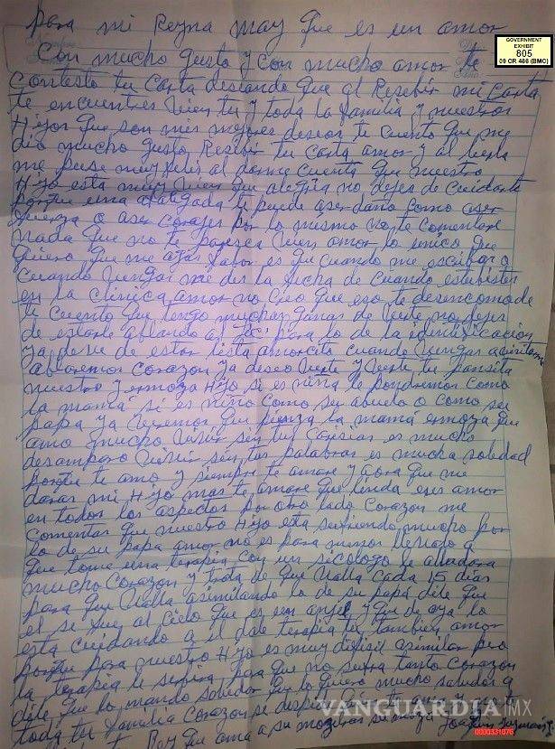 $!Revelan carta del Chapo a Lucero Sánchez durante juicio