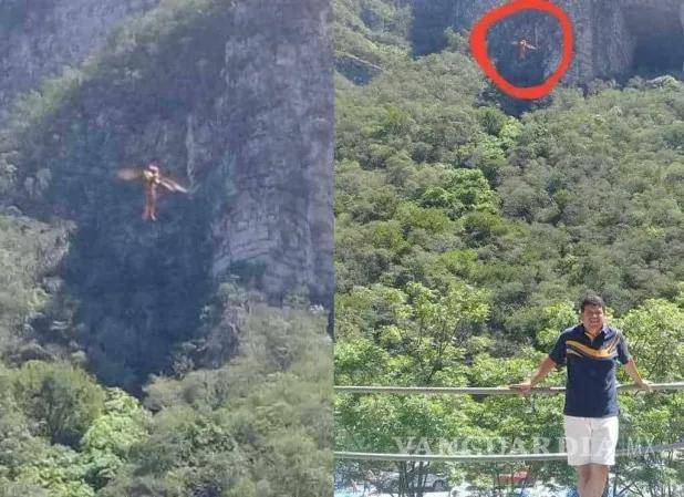 $!La figura de lo que pareciera un hombre con alas apareció, según Gaytán, cuando le tomó una fotografía a su papá en la cueva de Los Murciélagos en el municipio de Santiago.