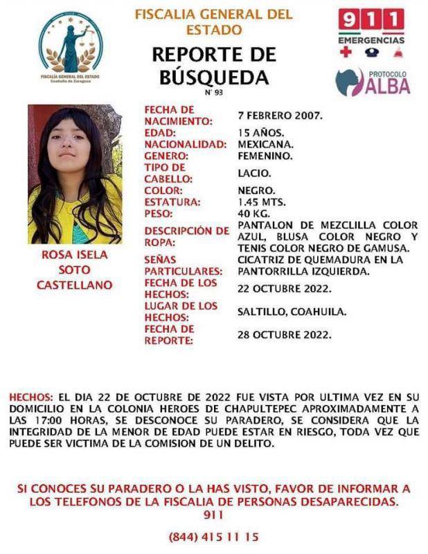$!Ficha de desaparición de Rosa Isela.