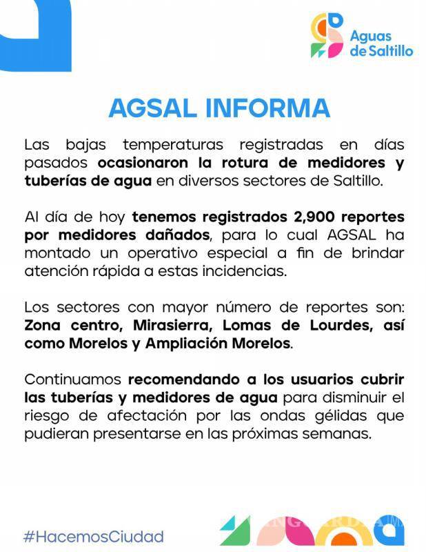 $!Comunicado oficial de Aguas de Saltillo.