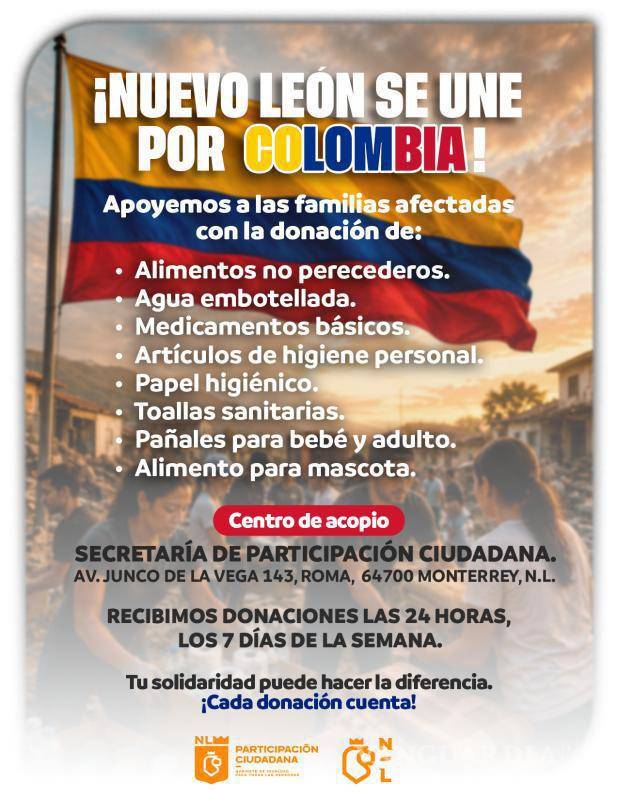 $!Abre Nuevo León centro de acopio para damnificados por sismo en Colombia