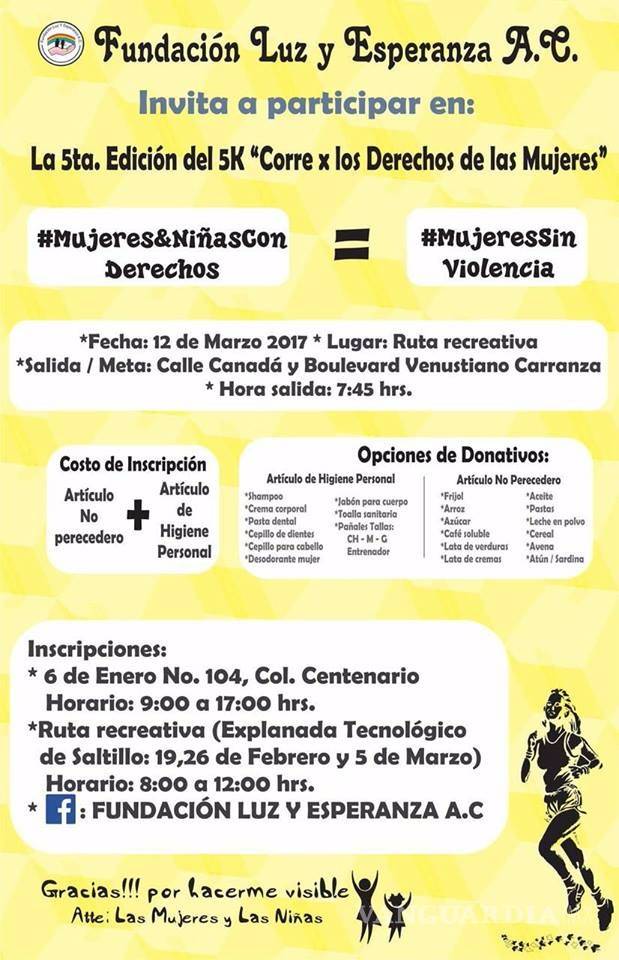 $!Correrán por los derechos de las mujeres en Saltillo
