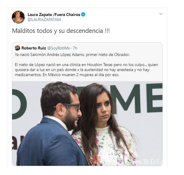 $!Laura Zapata maldice al nieto de AMLO por nacer en Estados Unidos