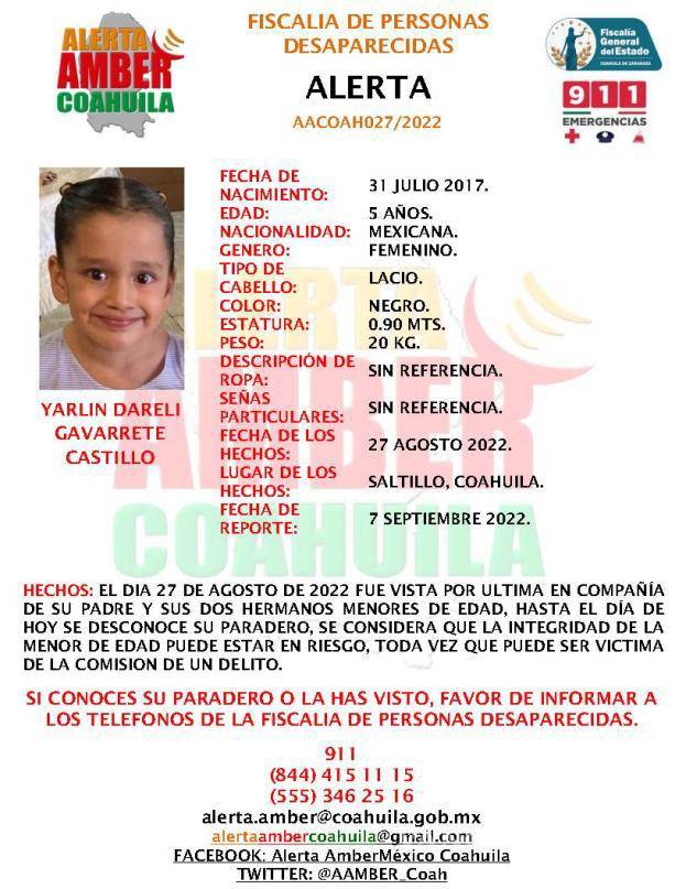 $!Cualquier dato que permita dar con su ubicación a través de las redes sociales de Alerta Amber.