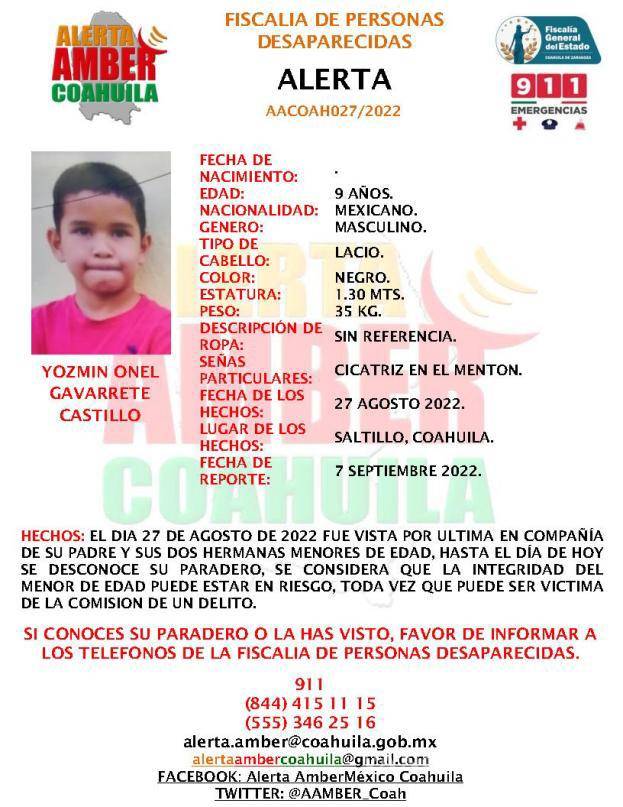 $!Cualquier dato que permita dar con su ubicación a través de los teléfonos 911, 844 415 11 15 y 555 346 25 16.