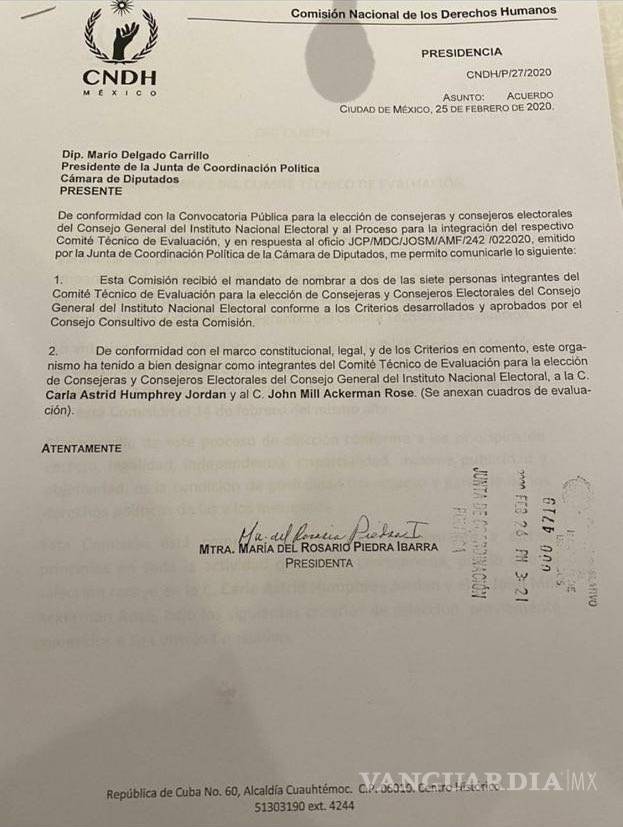 $!CNDH elige a Astrid Humprey y a John Ackerman para evaluar a aspirantes al INE