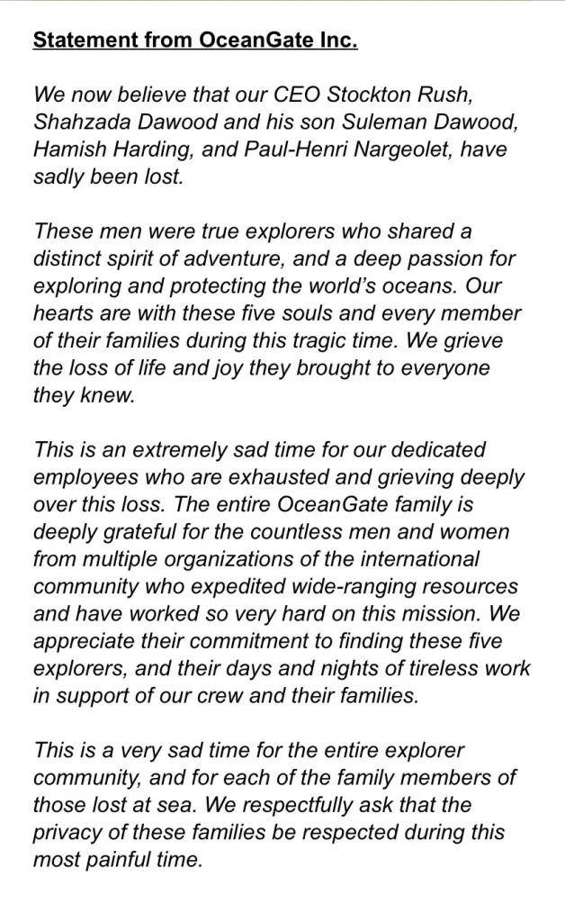 $!No hay sobrevivientes del submarino Titán; restos encontrados son del sumergible