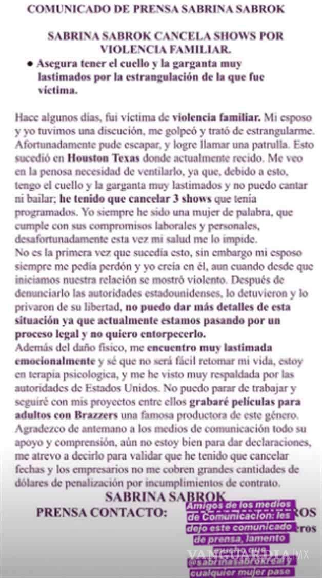$!Actriz erótica Sabrina Sabrok fue golpeada y estrangulada por su esposo