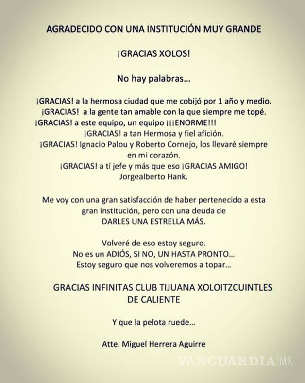 $!El 'Piojo' se despide de los Xolos