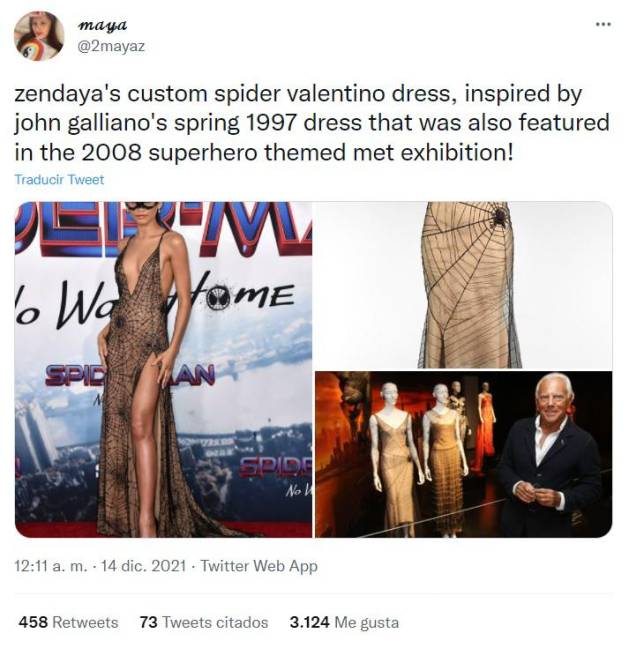 $!Zendaya lució un vestido personalizado de Valentino con un estampado de tela de araña brillante.