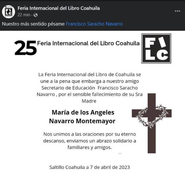 $!Fallece María de los Ángeles Navarro, madre del secretario de Educación en Coahuila
