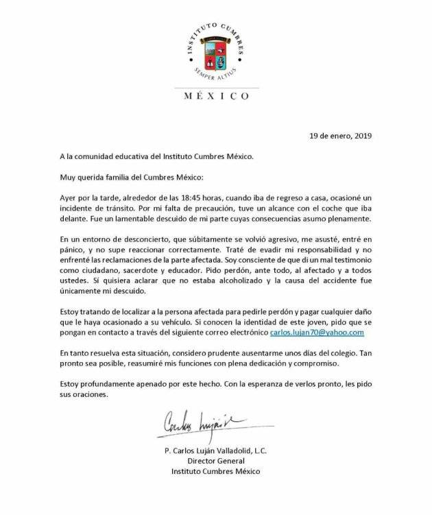 $!Renuncia sacerdote director del Instituto Cumbres tras escándalo vial