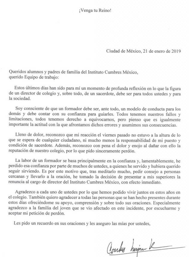 $!Renuncia sacerdote director del Instituto Cumbres tras escándalo vial