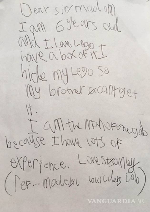 $!Niño de 6 años solicita trabajo a LEGO alegando "mucha experiencia"