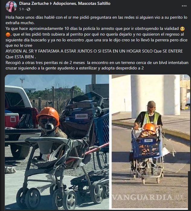 $!Reportan desaparición de ‘Fantasma’, el perrito que acompaña a su dueño al trabajo en Saltillo.