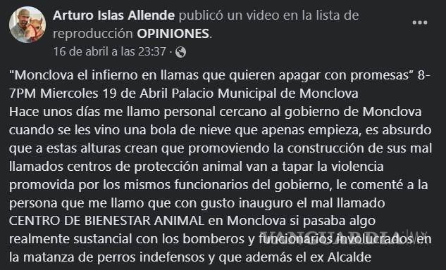 $!En su perfil de Facebook, el activista llama la atención de la Administración de Monclova, donde publicó un video que muestra las imágenes del acto violento.