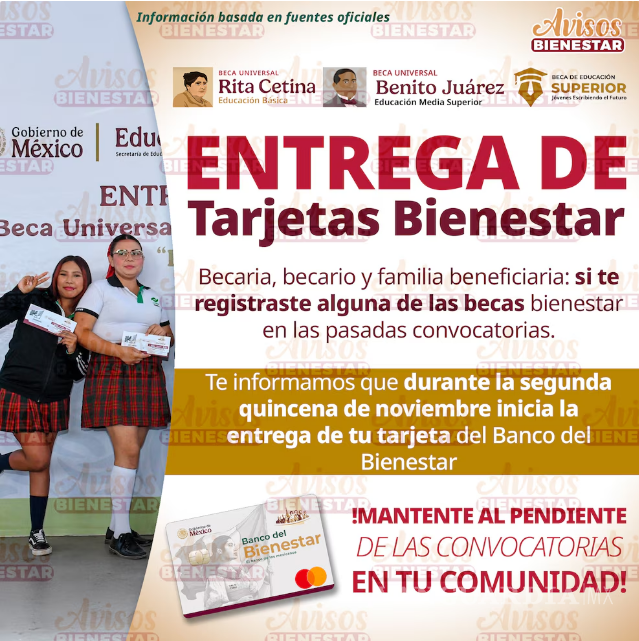 $!Becas del Bienestar: ¿Quiénes recibirán las tarjetas del Banco del Bienestar en noviembre 2025?