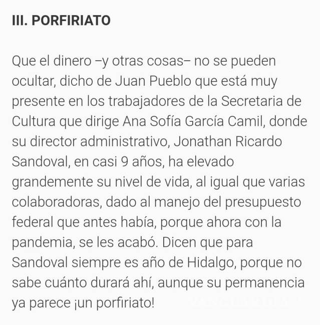 $!Carta abierta para Ana Sofía García Camil, Secretaria de Cultura de Coahuila: 