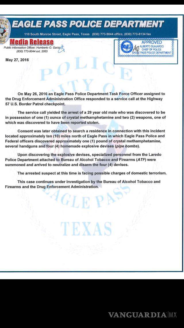 $!Detienen a presunto terrorista en Eagle Pass, Texas