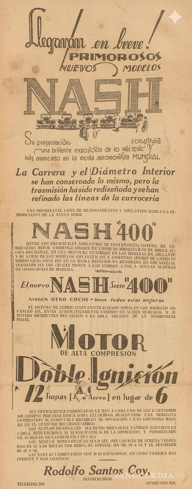 $!Anuncio de los automóviles Nash que estaban a punto de llagar a la ciudad.