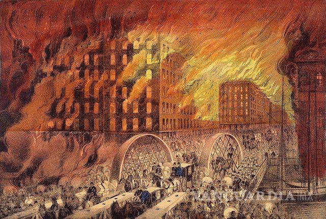 $!Imagen del incendio en la ciudad de Chicago de 1871.