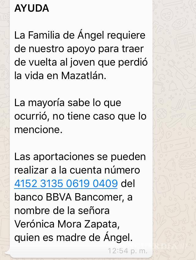 $!Piden ayuda para trasladar el cuerpo de Ángel de Mazatlán a Saltillo