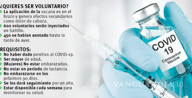 $!Suman 450 los saltillenses anotados para aplicarse la vacuna experimental contra el COVID; serán 600