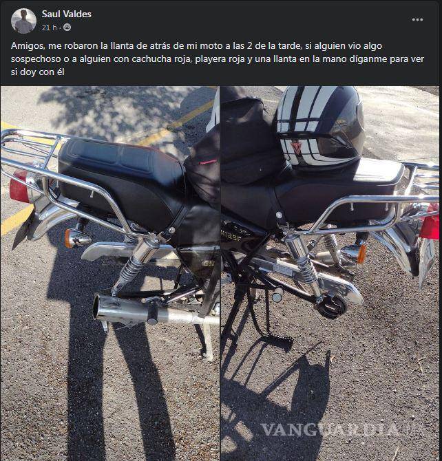 $!Joven denuncia el robo de una llanta de su motocicleta en la FCC de la UAdeC, en Saltillo.