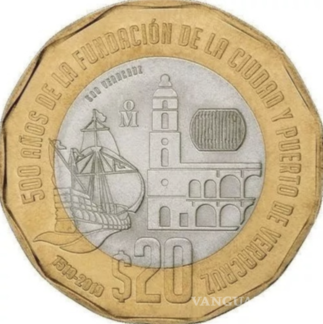 $!Se trata de la moneda conmemorativa de 20 pesos por los 500 años de la Fundación de la Ciudad y Puerto de Veracruz.