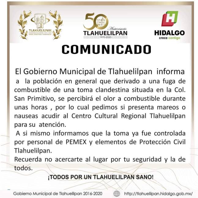 $!Controlan fuga de toma clandestina de combustible en Tlahuelilpan, Hidalgo