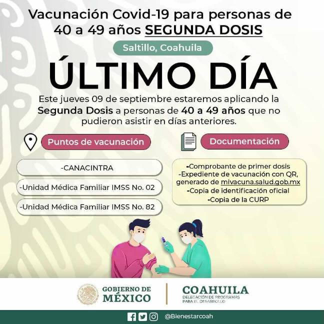 $!Este jueves en un horario de 8:00 am a 2:00 pm se estará aplicando la vacuna en tres módulos distintos: CANACINTRA, la Clínica 2 y la Clínica 82 del IMSS