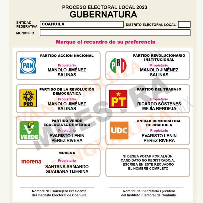 Coahuila Así Será La Boleta Para Elegir Gobernador No Habrá Mujeres Ni Candidatos Independientes 3681