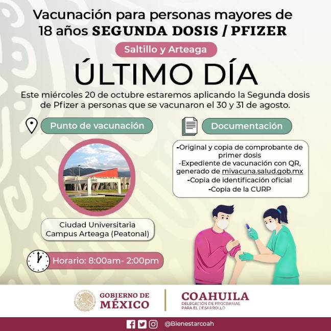 $!Último día de vacunación en Arteaga y Saltillo aplicación de refuerzo para 18-29 años