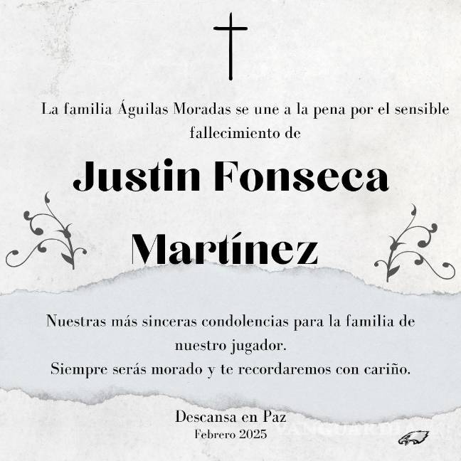 $!¡Hasta siempre, Justin! Luto en el deporte de Saltillo, tras pérdida de joven quarterback de 15 años