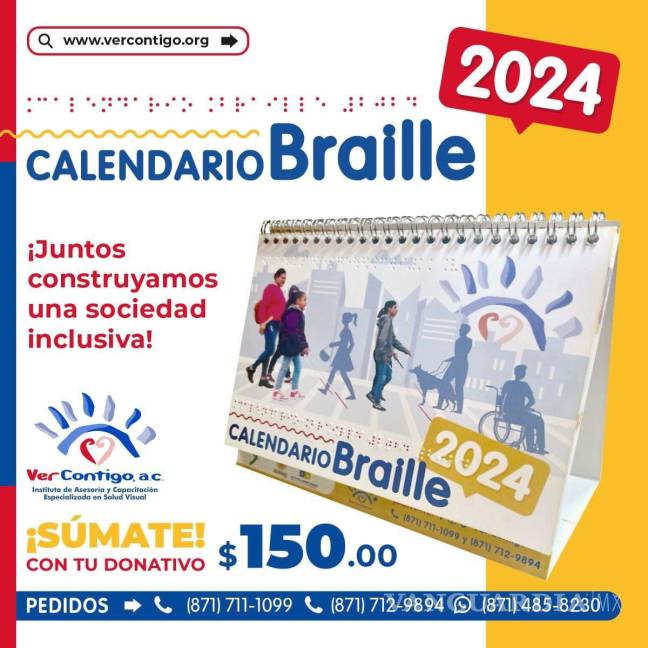 $!¡Haz la diferencia! Adquiere el Calendario Braille 2024 de Ver Contigo por 150 pesos, contribuyendo a la rehabilitación integral de personas con discapacidad visual y promoviendo una sociedad inclusiva.