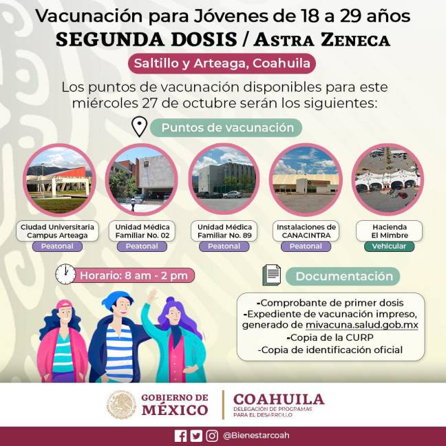 $!Habilitarán solo cinco módulos para vacunación de jóvenes entre 18-29 años de Saltillo